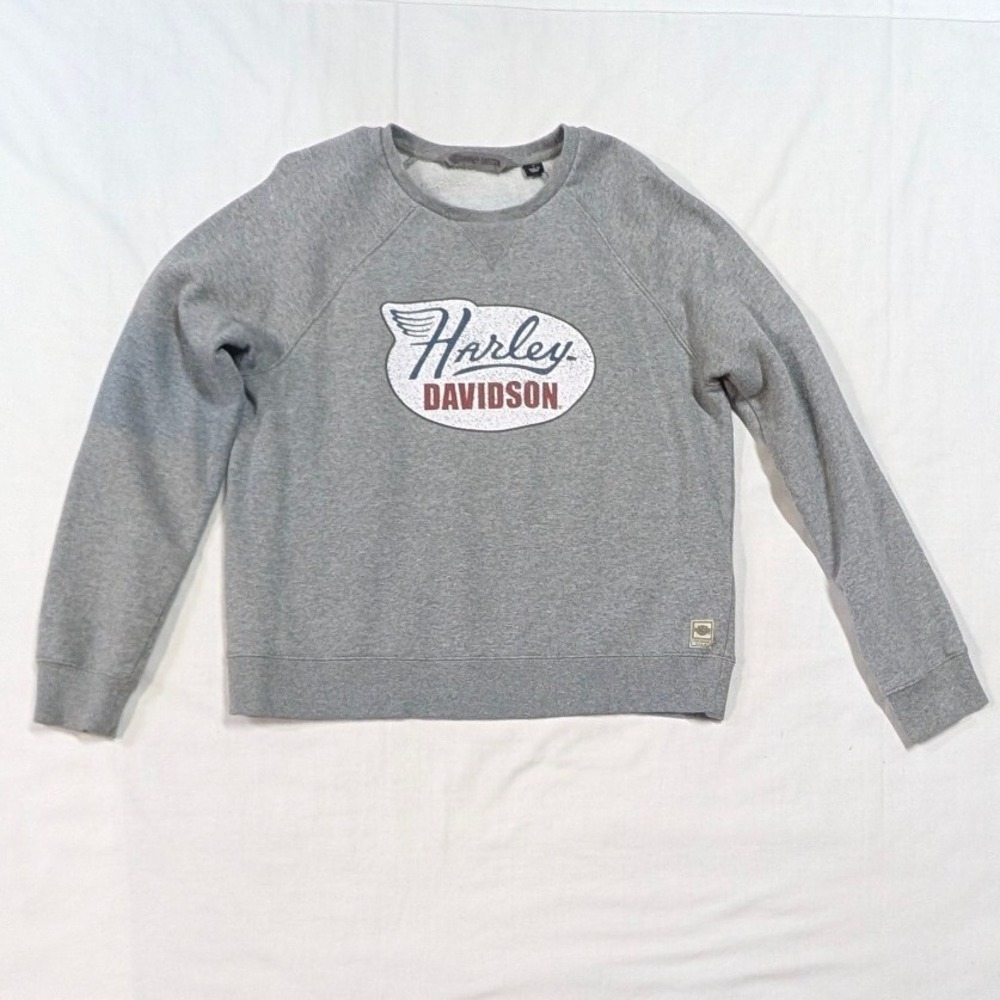 Harley-Davidson Mens Gray Raglan Graphic Logo Crewneck Sweatshirt Large
